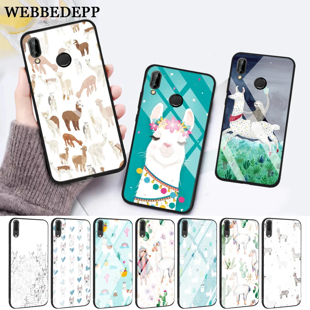 

WEBBEDEPP Lama Llama Alpacas Animal Glass Case for Huawei P10 lite P20 Pro P30 P Smart honor 7A 8X 9 10 Y6 Mate 20