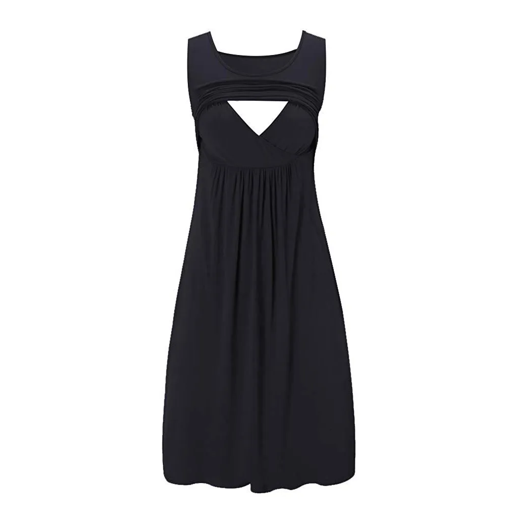 

LONSANT Maternity dress Women Cotton solid color dress Women daily Pregnant Breastfeeding Summer A-line Maternity Dress