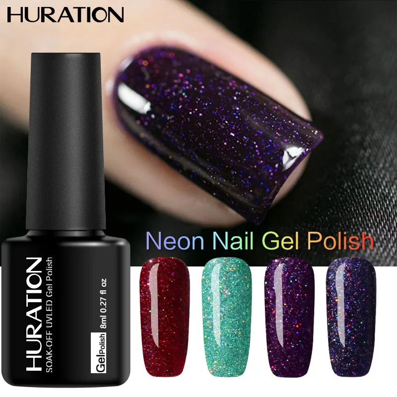 Huration Neon Pigment Glitter Gel Nail Polish Sticker Shining Painting