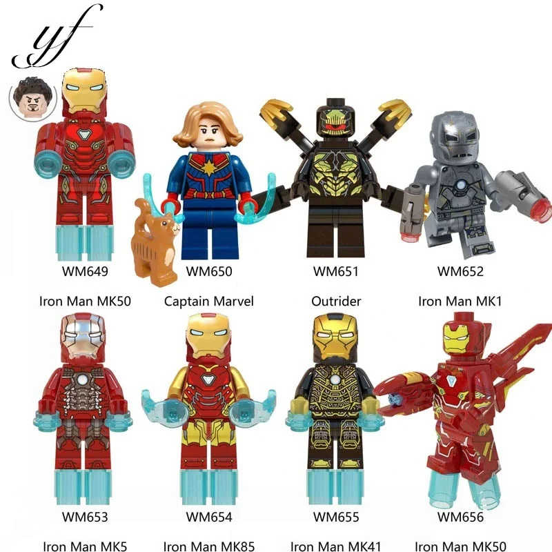 

Legoing Captain Marvel Avengers 4 Endgame Super Hero Iron Man MK 50 Thanos Hulk Minifigured Building Blocks Children Toys WM6055