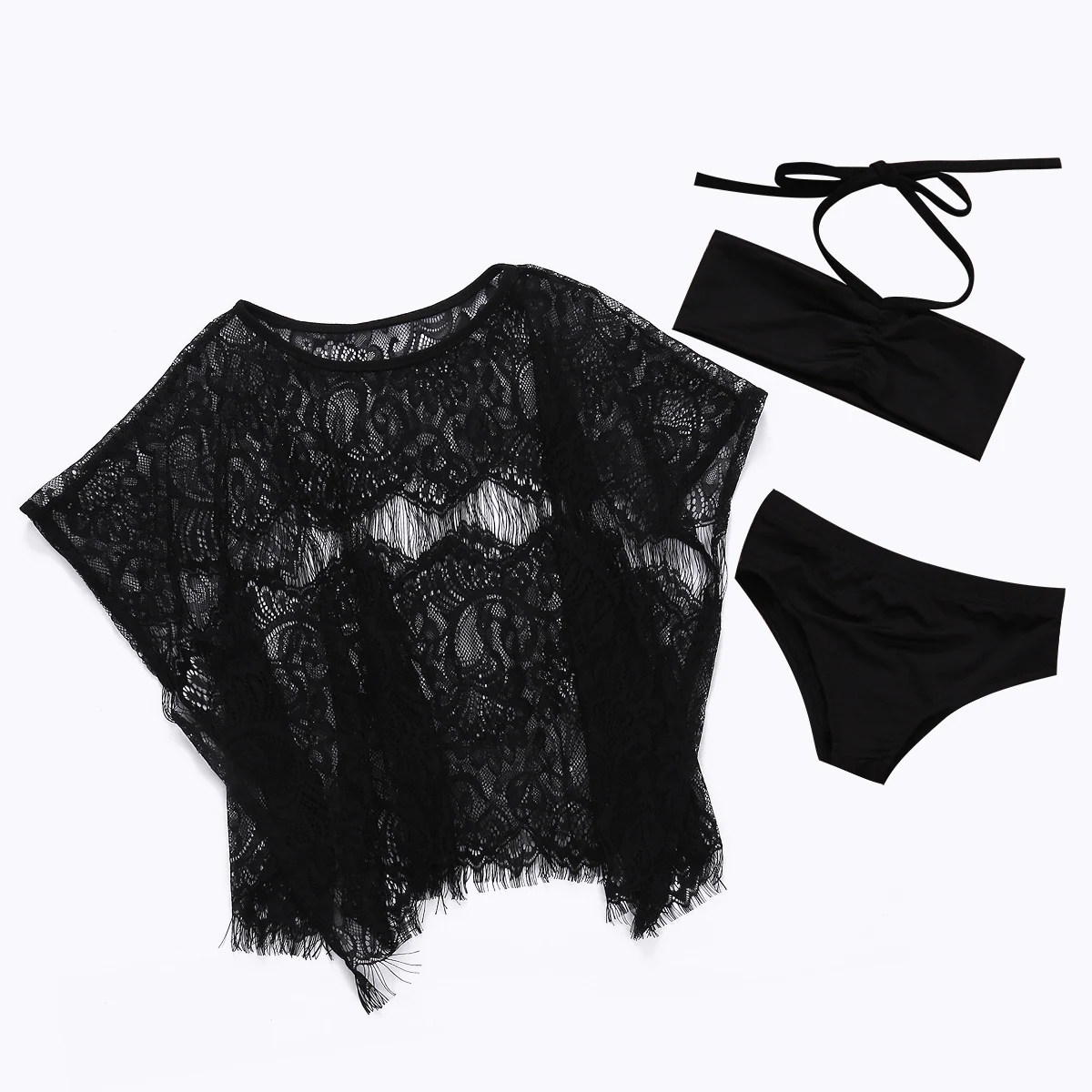 

toddler Baby Girls halter bandeau bikini set with cover ups swimsuit beachwear bathing suit swimwear with cover up for girls