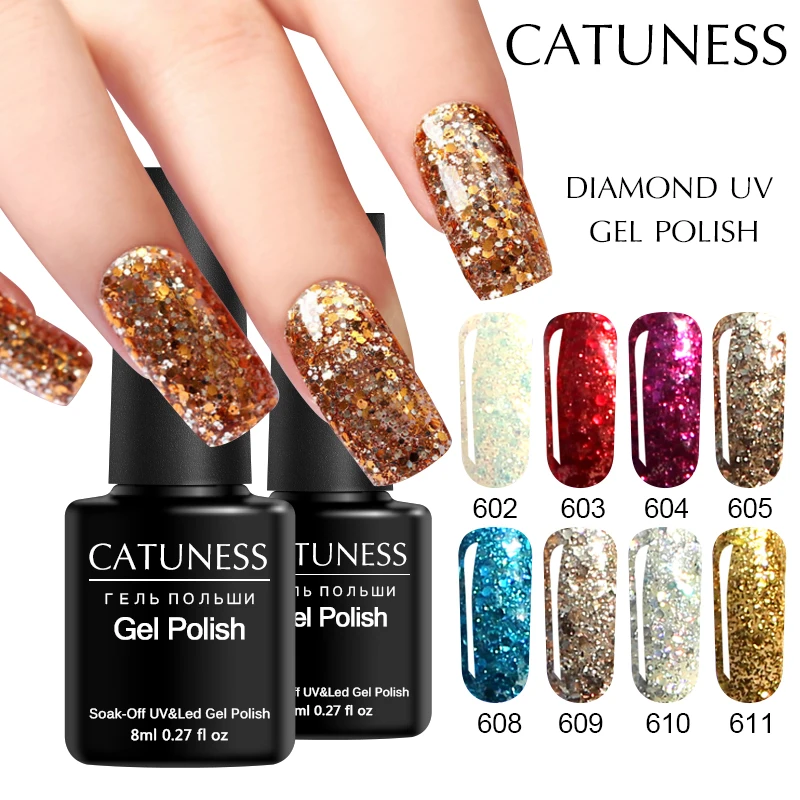

CATUNESS 3D Diamond Glitter Nail Gel Silver Glitter Gel Varnishes Glitter Soak Off Nail Professional UV Gel Nail Polish Cheap