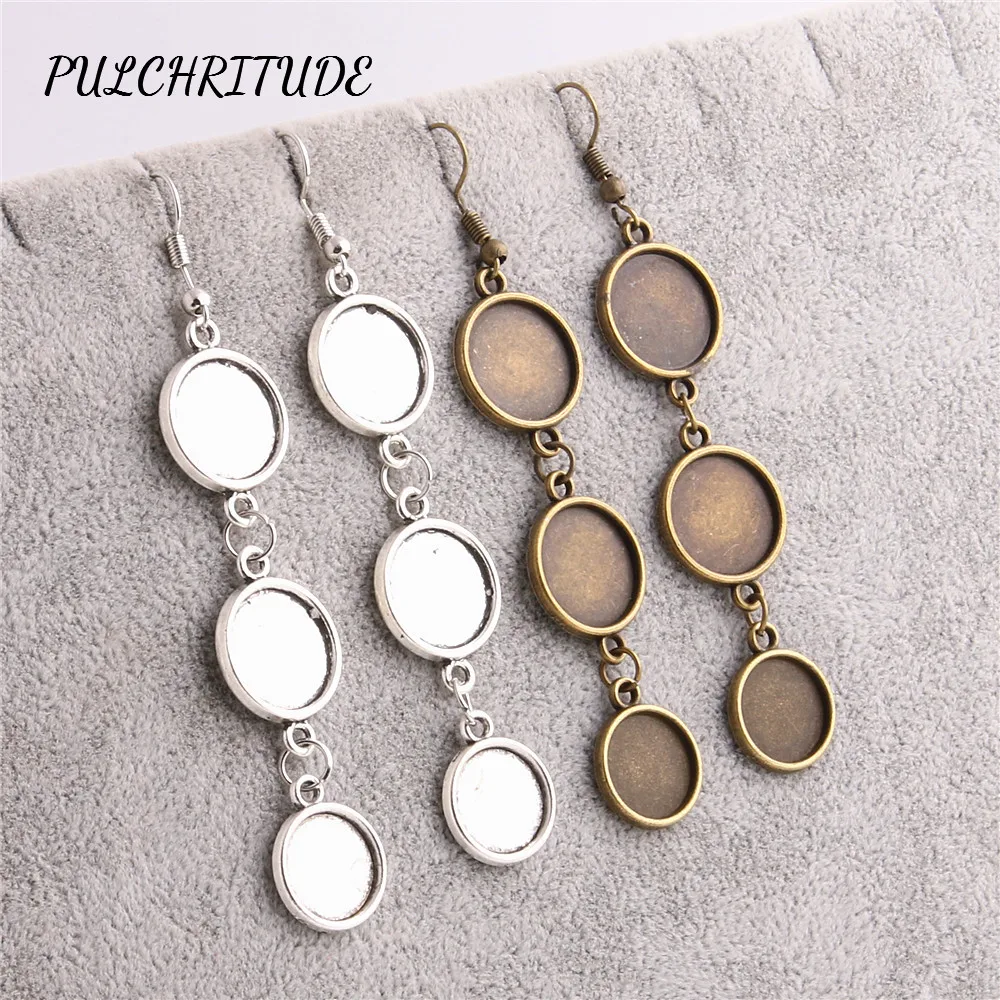 

PULCHRITUDE Metal Alloy 10pcs Fit Round 14mm 12mm Cabochon Base Earring Back Pendant Blank Cameo Base Diy Jewelry Make C1477