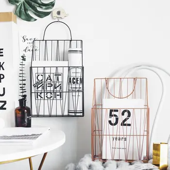 

DUNXDECO Rose Gold Basket Magazine Holder Home Office Iron Storage Table Multifunction Organise Modern Luxury Artistic Container