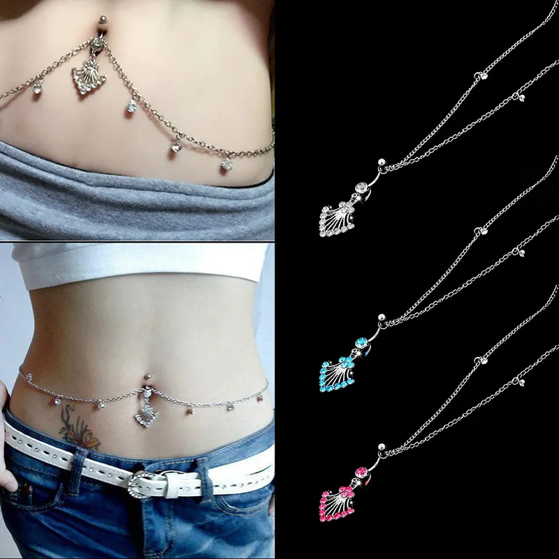 Buy Rhinestone Navel Ring Belly Button Bar Waist Chain