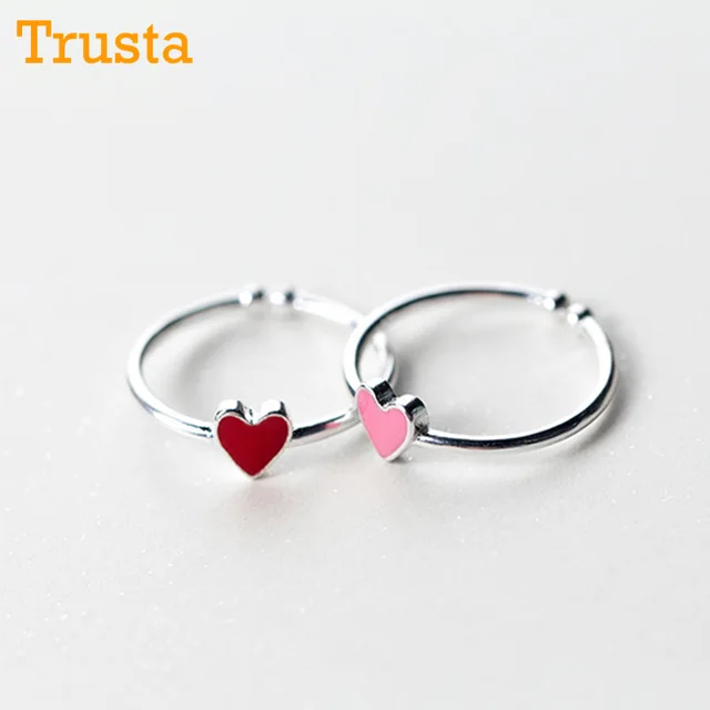 Trusta 100% 925 Sterling Silver Fashion Jewelry Pink Red Heart Ring Sizable 5 6 Trusta 100% 925 Sterling Silver Fashion Jewelry Pink Red Heart Ring Sizable 5 6