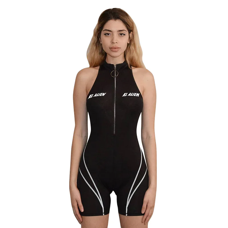 

Short Tracksuit Women Neon Green Jumpsuit Black Orange Wine Red Roupas Feminina Sleeveless Women Clothes Zipper Combishort Femme