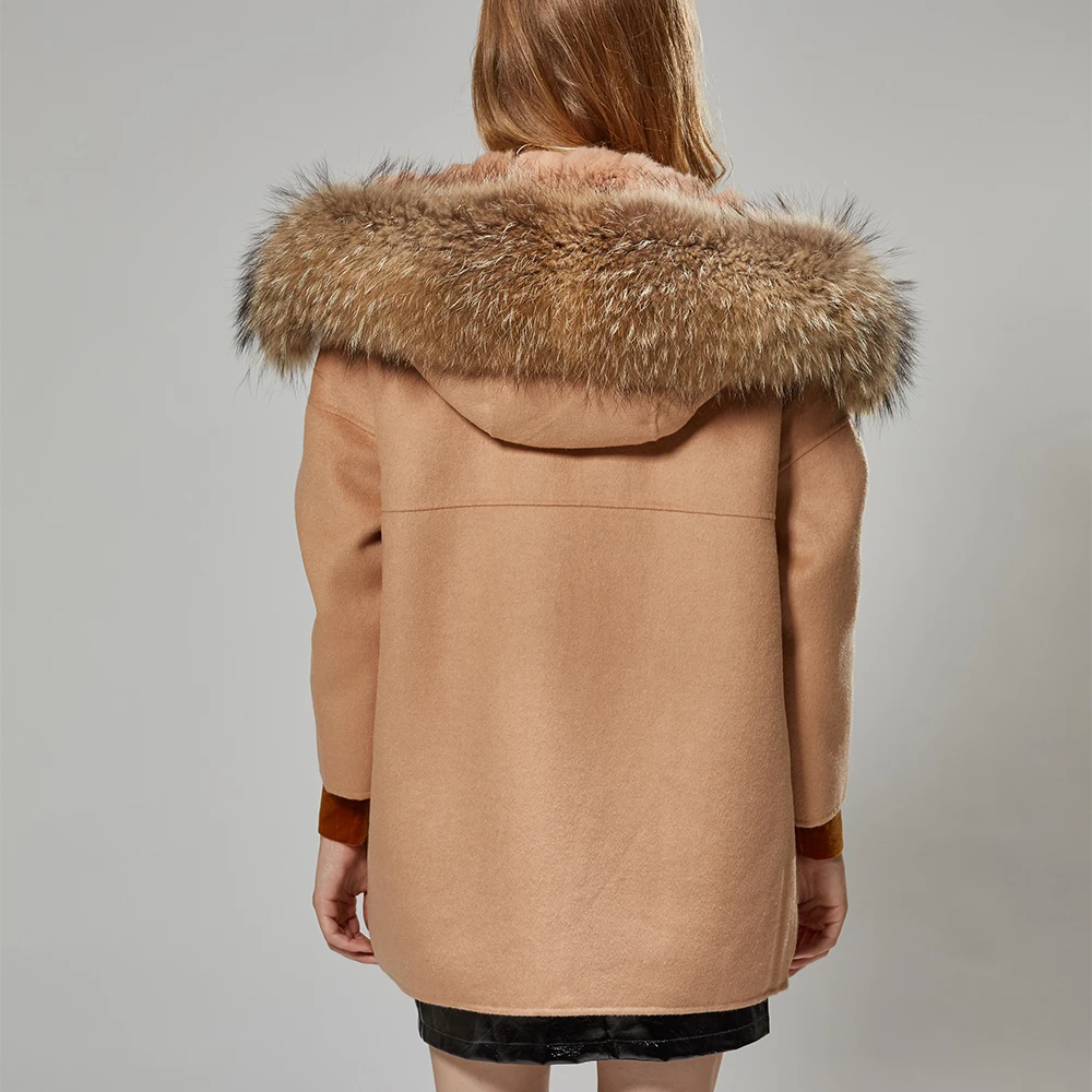 11 Pardessus À Manteau Fourrure Laine Parka 1 Doublure Capuchon Réel Face Cachemire Deux De Col Femmes Mao 12 Rex 2 Veste Kong Lapin Pure qF6n0p6Rz