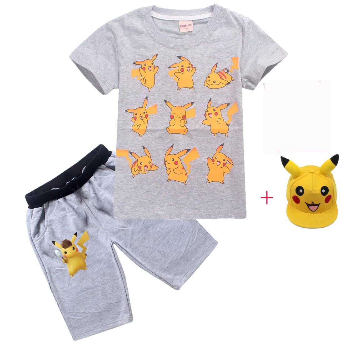 D8458C-3PCS Коллекция года, комплект одежды для детективов из мультфильма «Покемон го Пикачу», футболка для маленьких мальчиков на лето, детские футболки Карнавальная одежда на Хэллоуин - Цвет: D8458C-3PCS
