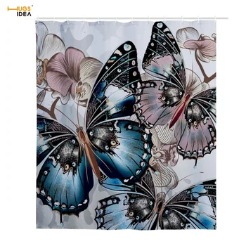 

HUGSIDEA 3D Animal Butterflies Bath Shower Curtain Vintage Style Bathroom Curtain Decoration Home Accessories Polyester Fabric