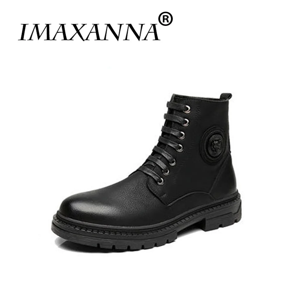 

IMAXANNA Men Leather Boots Winter Leather shoes Men Motorcycle Martin Boots Top Quality Warm Shoes