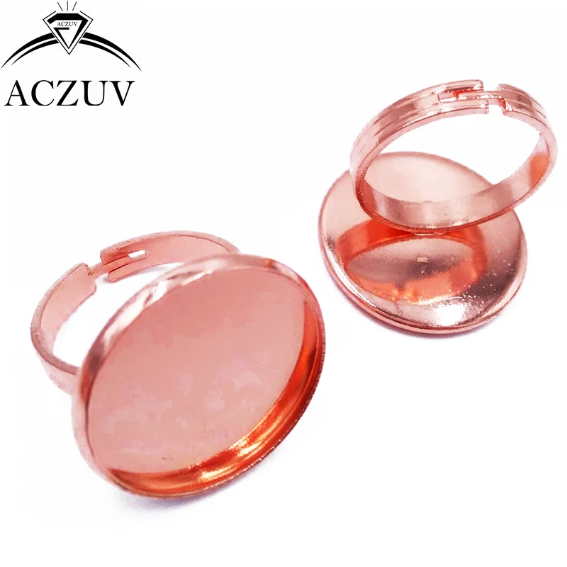 

100pcs Rose Gold Color 10mm 12mm 14mm 16mm 18mm 20mm Adjustable Ring Blank Bezel Setting Base Tray for Cameo Cabochons TJZT034