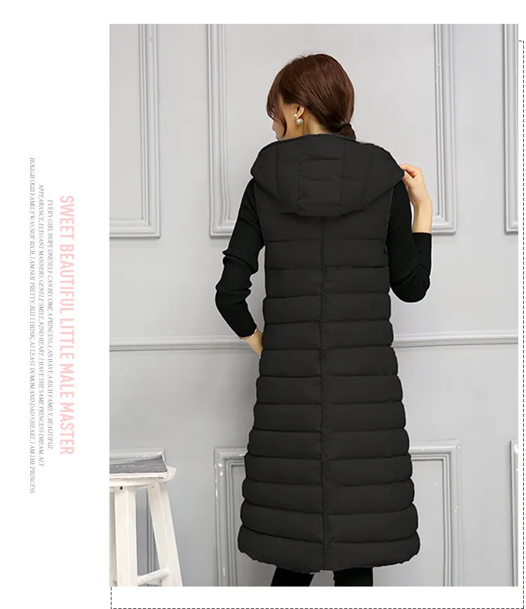 Зимний самосовершенствование Длинный Сплошной цвет большой размер без рукавов хлопковый жилет с капюшоном куртка женское теплое макси пальто Mujer MZ1684
