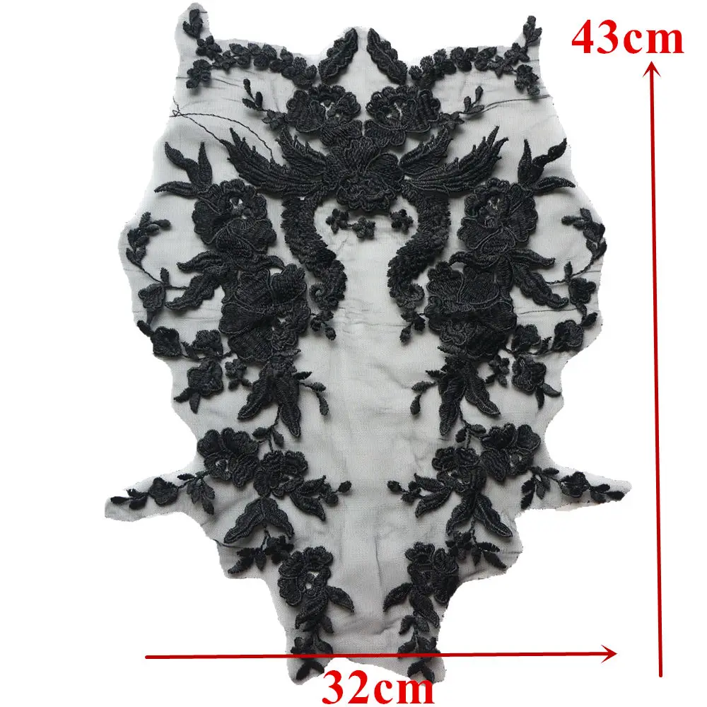 Черно-белые цветы свадебное платье аппликация вышитые ткани воротник кружева планки сетки пришить патч для платья DIY украшения