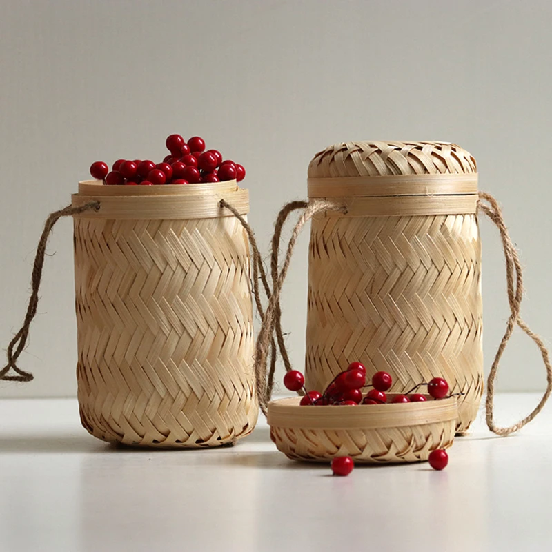

2018 New Bamboo Storage Basket Cover Design Kitchen Organizer Dried Fruit Peanuts Building Blocks Toys Tea Storage Basket-66925