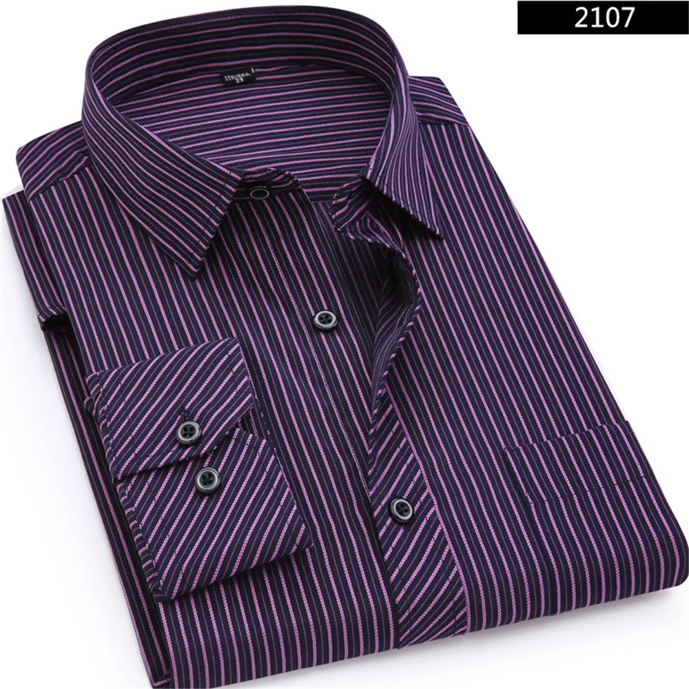 

Plus Large Size 8XL 7XL 6XL 5XL 4XL Mens Business Shirt Casual Long Sleeved Classic Striped Male Social Dress Shirts Purple Blue