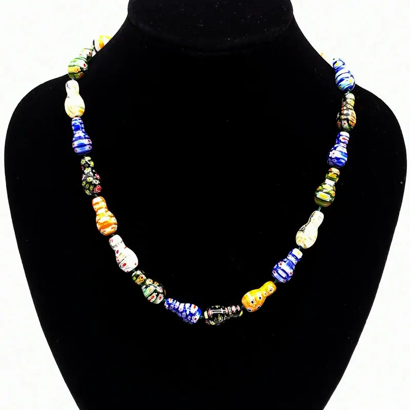 

2PCS gourd-shaped thousand flowers glass painted Murano beads necklace