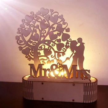 

Wedding Wooden Decor Mr Mrs Love Heart Shape Romantic Pendant LED Night Light DIY Countdown Ornament