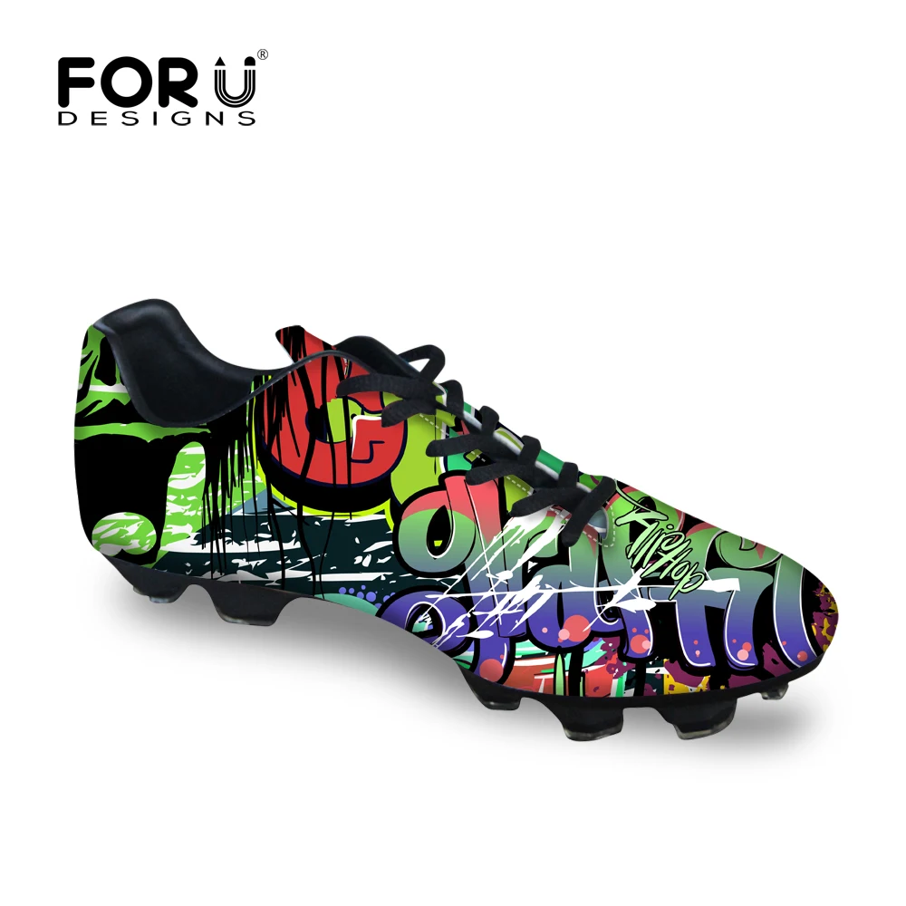 ФОТО FORUDESIGNS Indoor Sport Football Teenager Boys Shoes Galaxy Soccer Shoes Male Sapotos Breathable Plus Size 39-44 Graffiti Punk