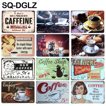 

[SQ-DGLZ] CAFFEINE Tin Sign Enjoy Coffee Metal Sign Wall Decor Coffee Shop Metal Crafts Plaques Open