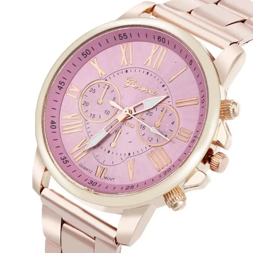 

GEMIXI Fashion 2018 Dignity Roman Number Geneva Stainless Steel Quartz Sports Dial Wrist Watch Pink