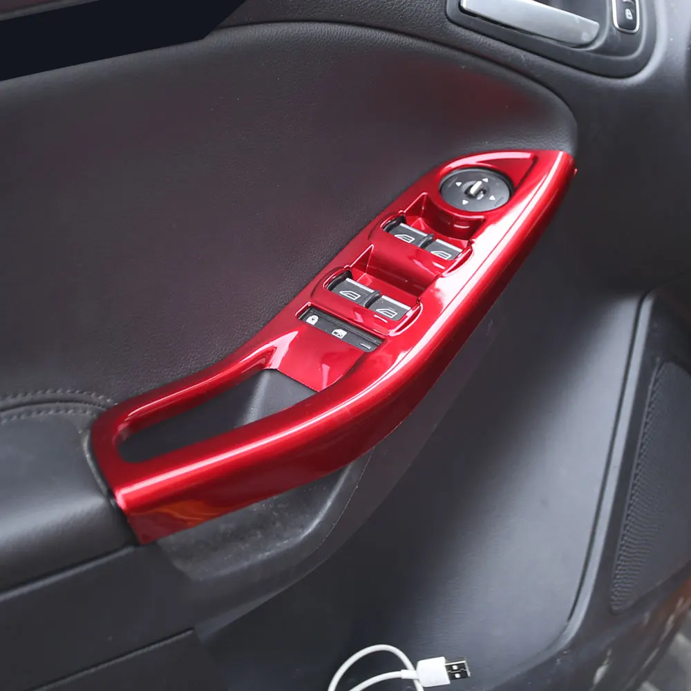 

PAINTED RED CARBON FIBER Car Inner Window Lifter Panel Modification Trim Sticker for Ford Focus 3 4 Mk3 Mk4 2012- 2016 2017 2018