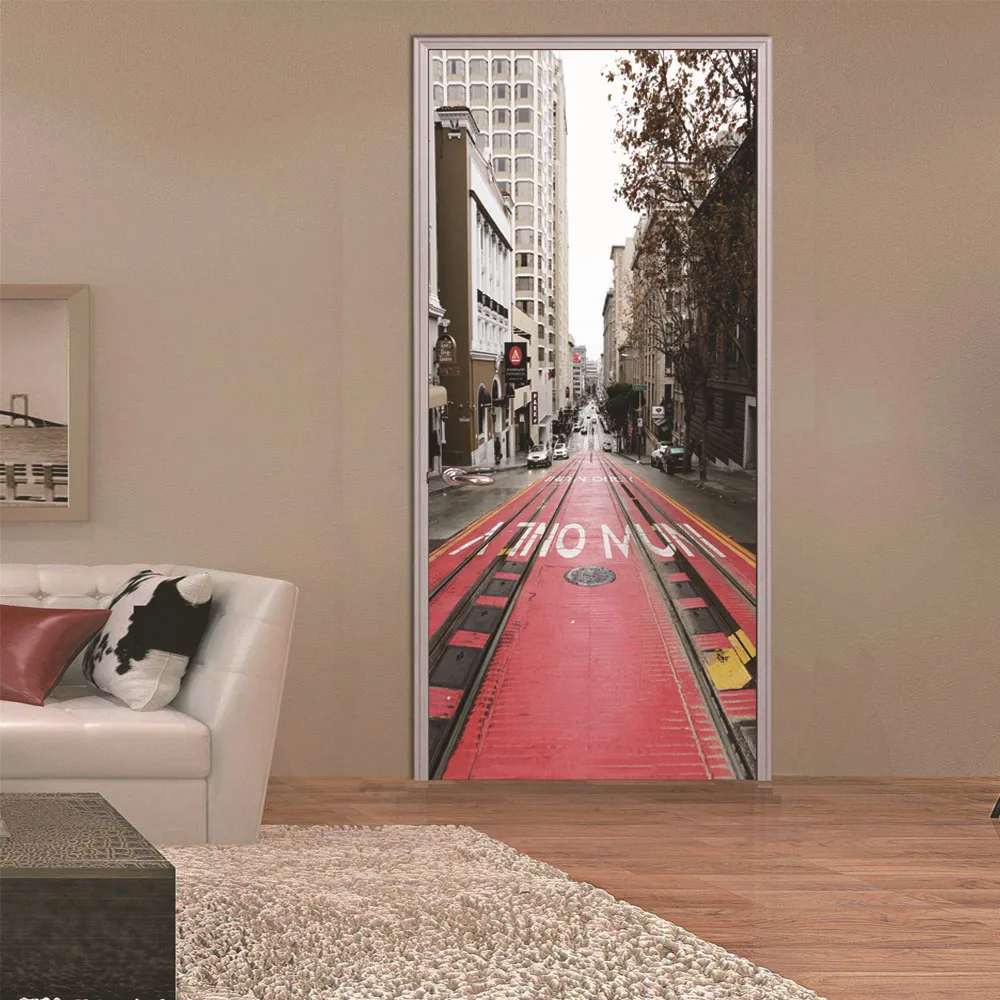 

funlife Urban Railway Creative Door Sticker for Bedroom Living Room Pvc Waterproof Wall Stickers Door Refurbished Sticker
