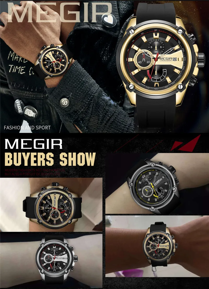Relogio masculino MEGIR мужские часы Топ бренд класса люкс Хронограф водонепроницаемые спортивные мужские часы резиновые военные армейские наручные часы 2086