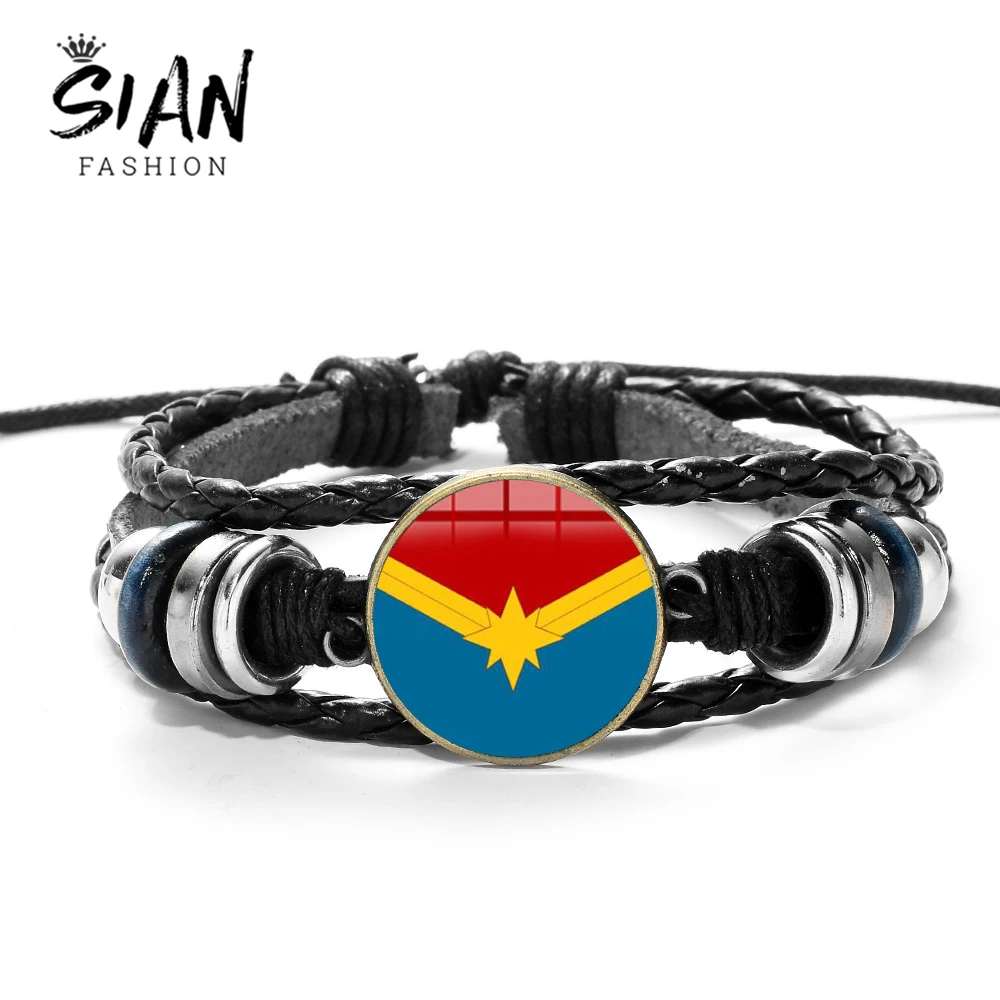 

SIAN 2019 Marvel Jewelry Captain Marvel Shield Leather Bracelet Multilayer Fashion Handmade Braided Wrap Bracelet Pulseras Mujer