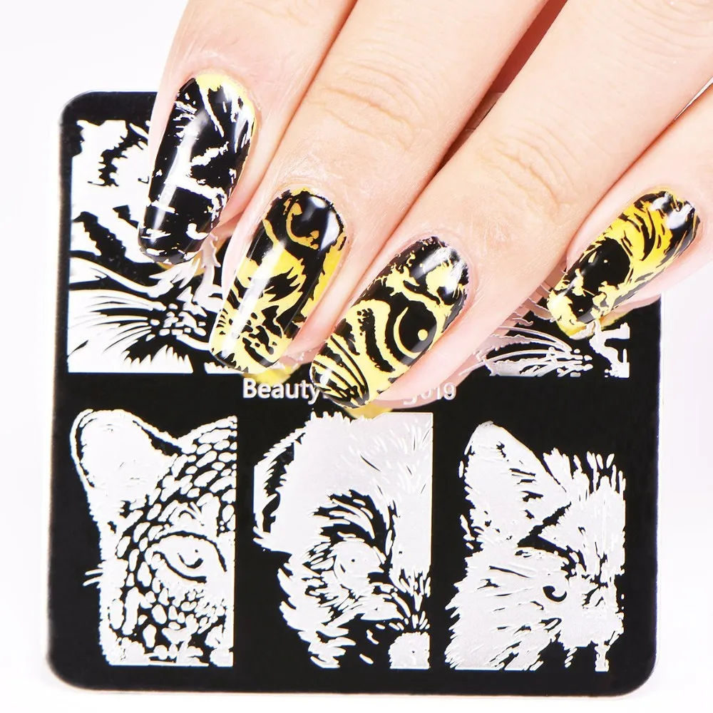 1 Pc 6*6 Cm Square Nail Mold Nail Stamping Plate Template Cat Tiger Leopard Eye Manicure Nail Stamping Plates Nail Art