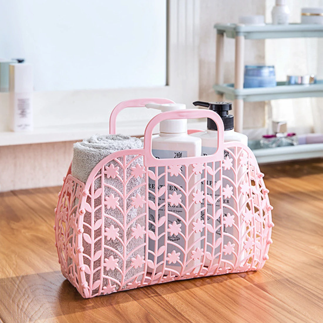 Portable Hollow Plastic Storage Basket Shopping Basket home Bathroom