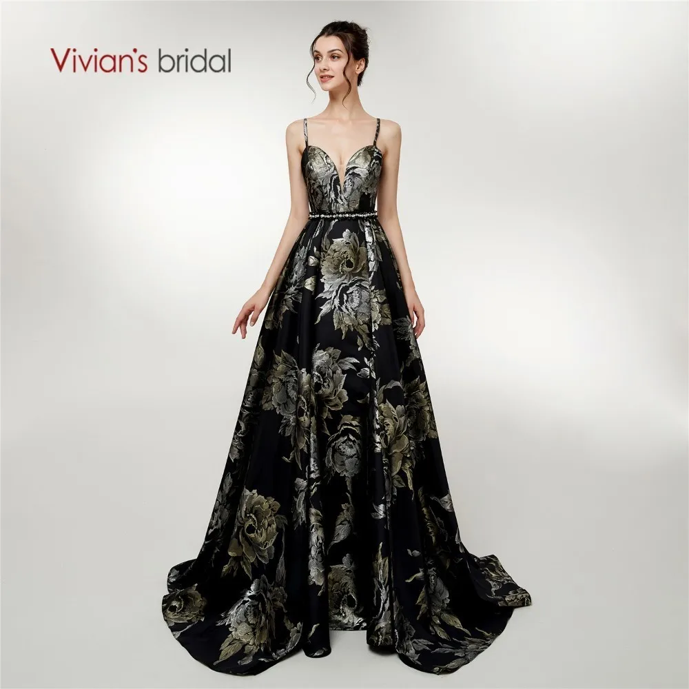 Женское вечернее платье на бретельках Vivian's Bridal с цветочным принтом без рукавов