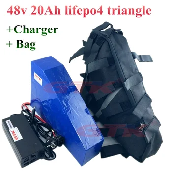 

48v 20Ah lifepo4 battery pack triangle for electric scooter bike1000w 1500w motor 48v lithium battery real capacity + Charger