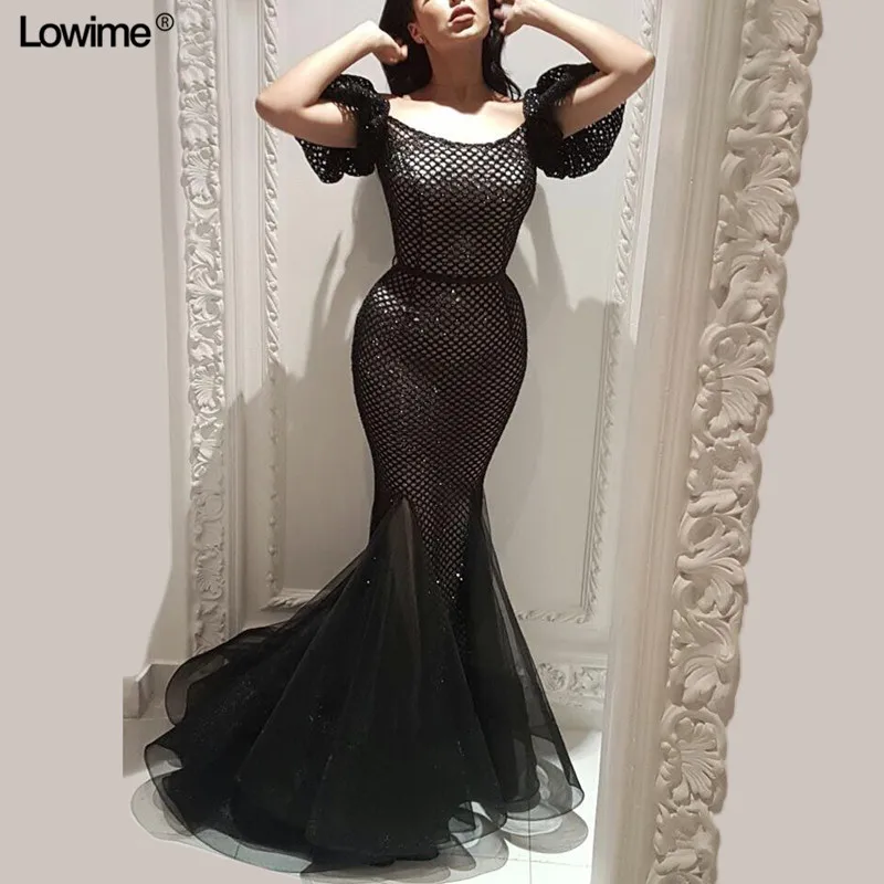 Fashion Mermaid vestido de festa Scoop Prom Dress Long 2018 Lace Sweep Train Evening Dresses Gowns