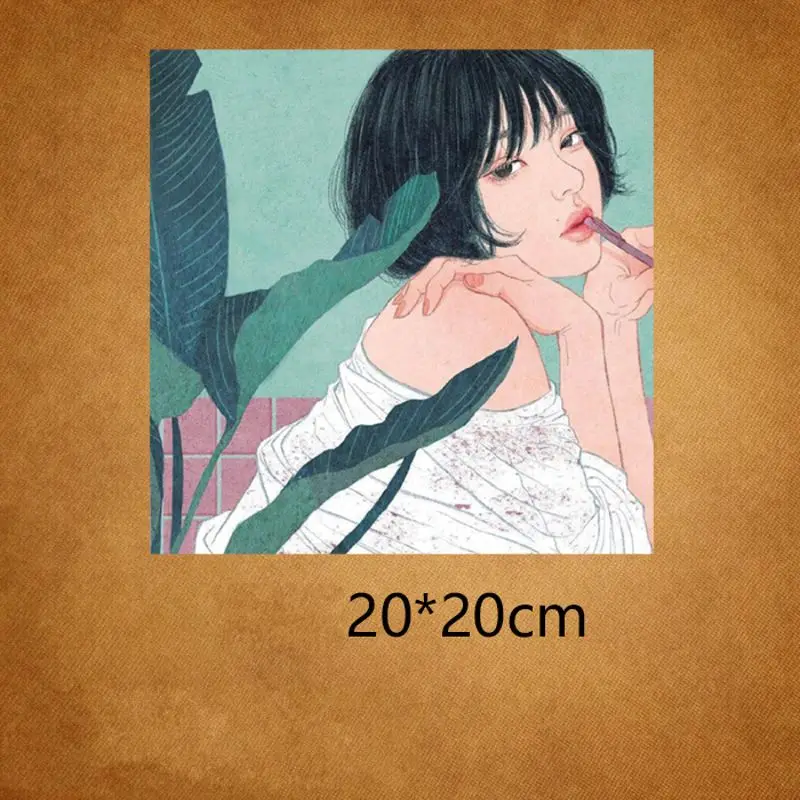 

20x20cm Fashion girl Iron On Stickers Washable Appliques A-level Patches Heat Transfer For T-shirt DIY Accessory Clothes Jeans