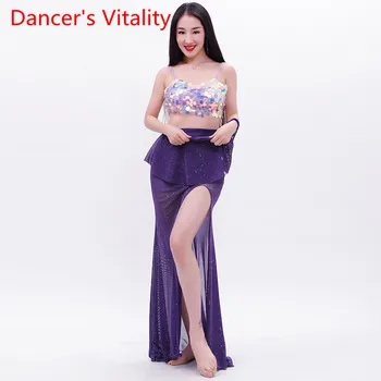 

Oriental Dance Costumes Belly Dancing Practice Suits Clothes Gauze Suit Sequins+Dress 2pcs For Dance Clothing XS,S,M,L
