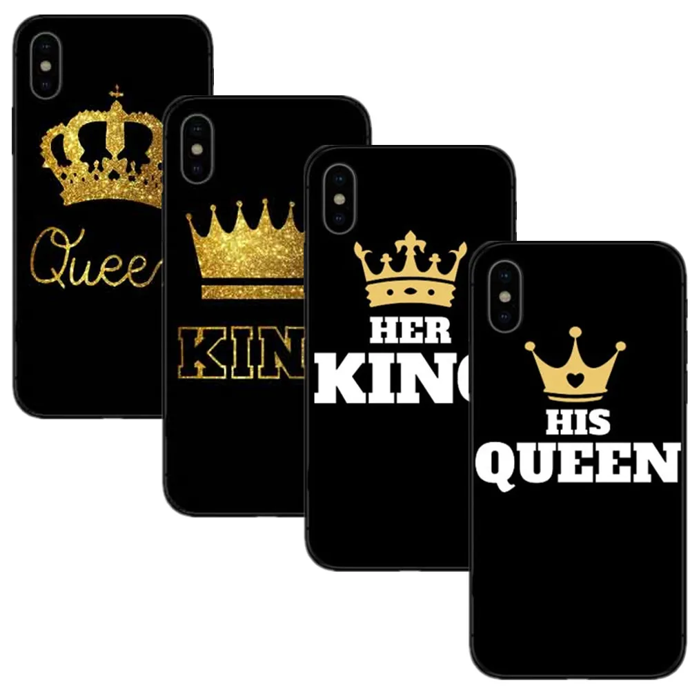 

Best Couple HIS QUEEN HER KING Black Soft Silicone Rubber TPU Phone Case Cover For iPhone 5 5S SE 6 6S Plus 7 7Plus 8 8 Plus X