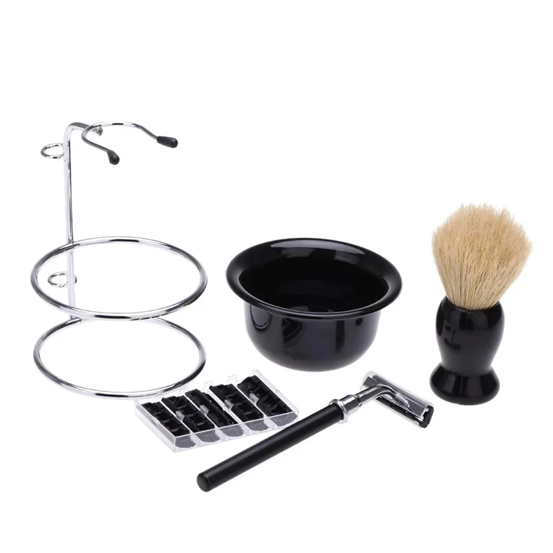 Набор инструментов для чистки бритвенной головки 4 в 1 мужской набор для бритья для лица щетина для волос + подставка из нержавеющей стали +