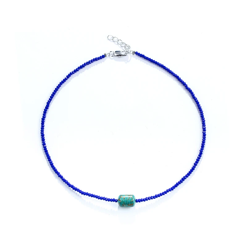 Новое Женское маленькое хрустальное ожерелье 1 мм королевские синие кристаллы колеса и полудрагоценный камень бохо колье для девушки подарок