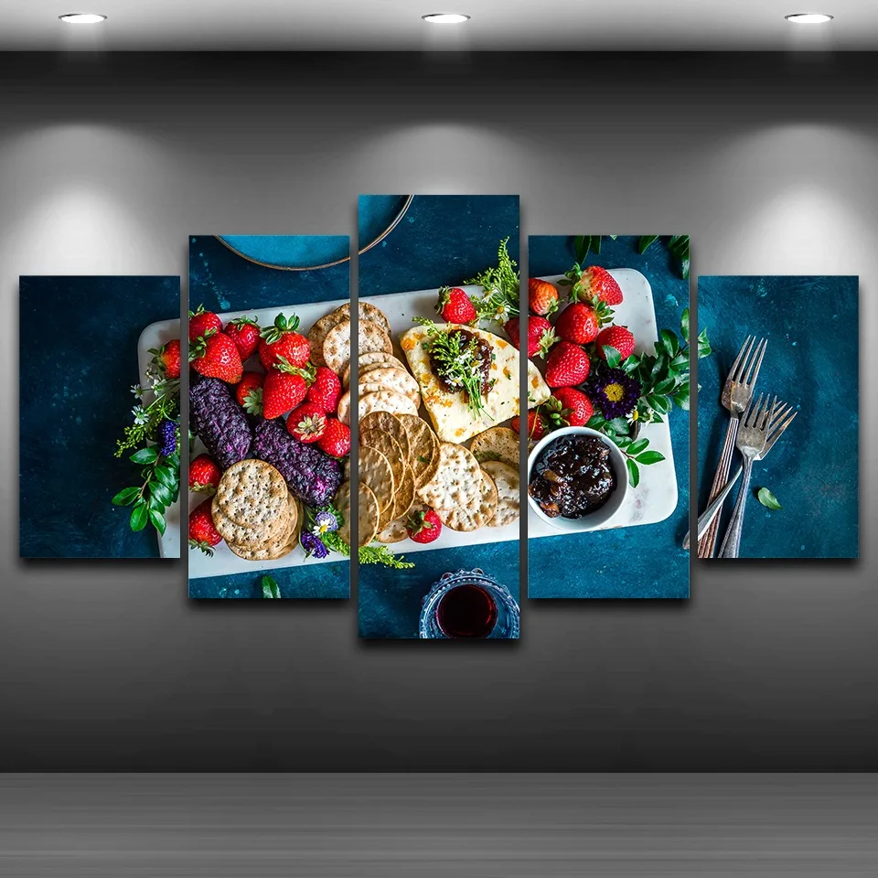 5 Pieces Fruits Foods Biscuits Painting Living Room Wall Art Modern