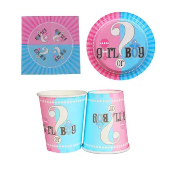 

96pcs/lot Gender Reveal Disposable Tableware Set Boy or Girl Pink Blue Party Paper Cup Plate Gender Reveal Tableware Supplies