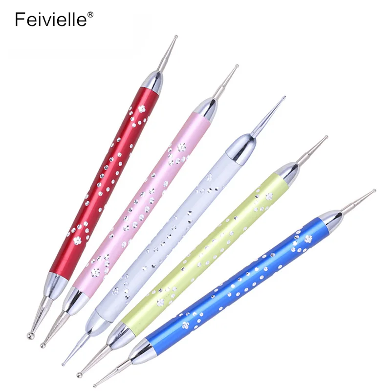 Feivielle 5pcs 2 Way Nail Art Dotting Pens Nail Polish Pen Drill Point