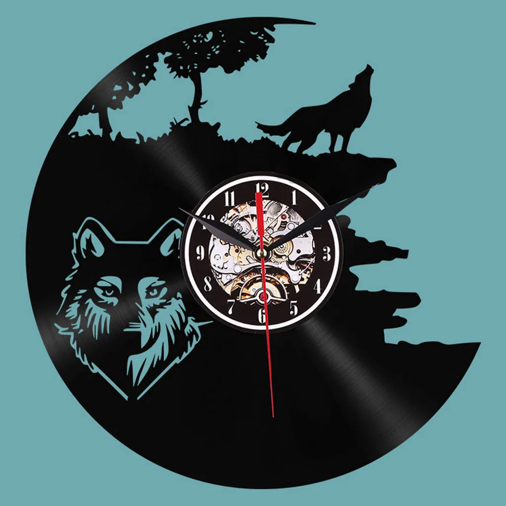 

Best Selling Wall Clock Mute Acrylic Material Roaring Wolf Pattern Non-Ticking Silent Antique Rubber Wall Clock For Home Kitche