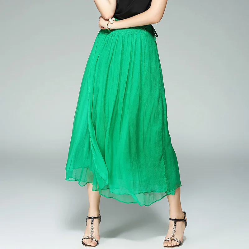 2017 Estate Nuovo Modello Europeo Posimi Secondo Reale di Seta grande Pendolo Comune Split Gonna di seta del Pannello Esterno Della Spiaggia SF061908