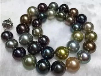 

gorgeous round Tahitian 11-13mm black pearl necklace 18inch 925s kkk