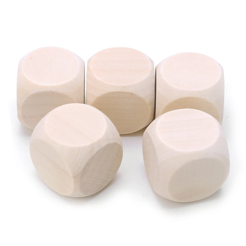 5pcs Blank Wood 3cm Kid DIY Toys Dice Printing for Family Party Games
