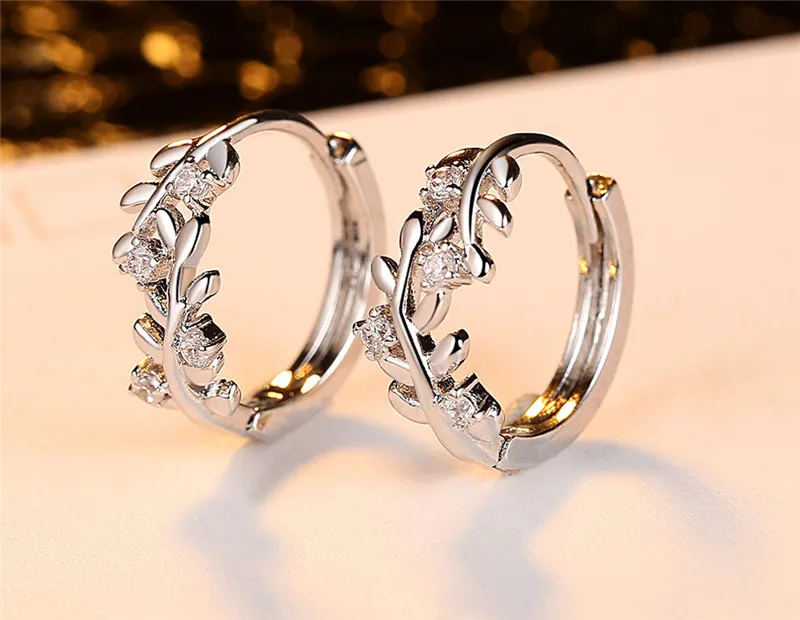 Elegant 585 White Gold Color Earring Sets Boucle d'oreille Leaves Crystal Earrings Bijoux Jewelry Brincos Mujer Women Gifts E277 (4)
