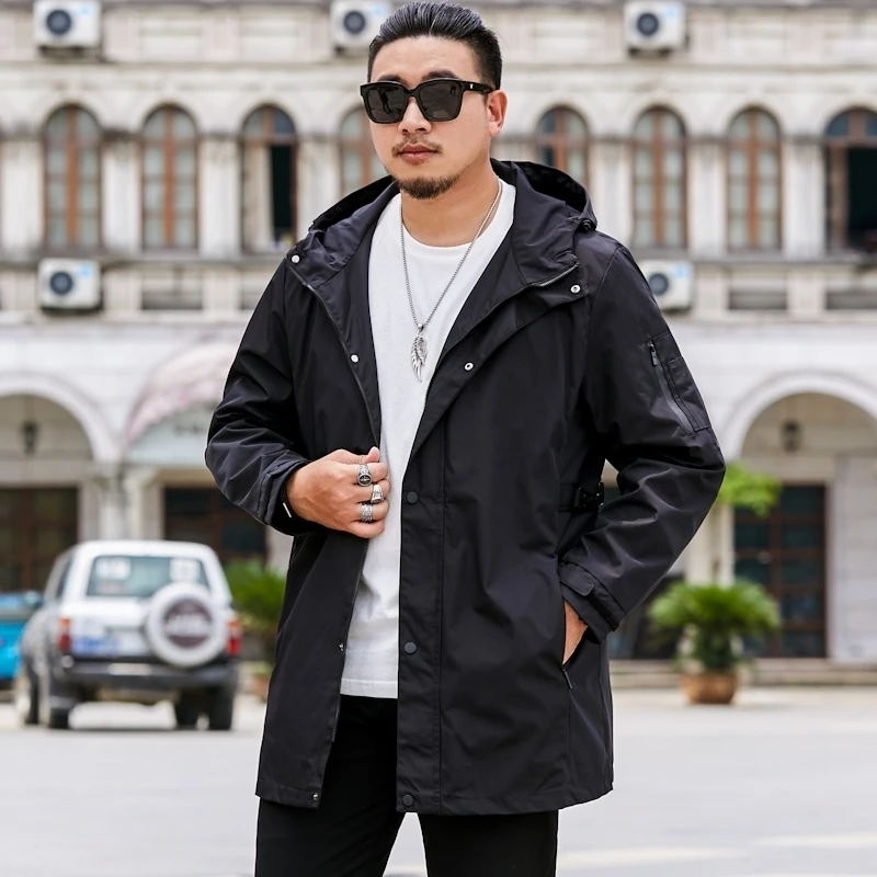 Плюс размер 8XL 7XL новая весенне-осенняя мужская модная верхняя одежда ветровка мужские куртки с капюшоном высококачественное повседневное спортивное пальто - Цвет: Черный