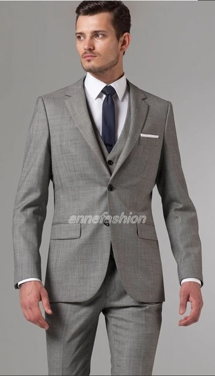 Custom made Men Business suit Two Buttons Gray Three Piece Suit Italian ...