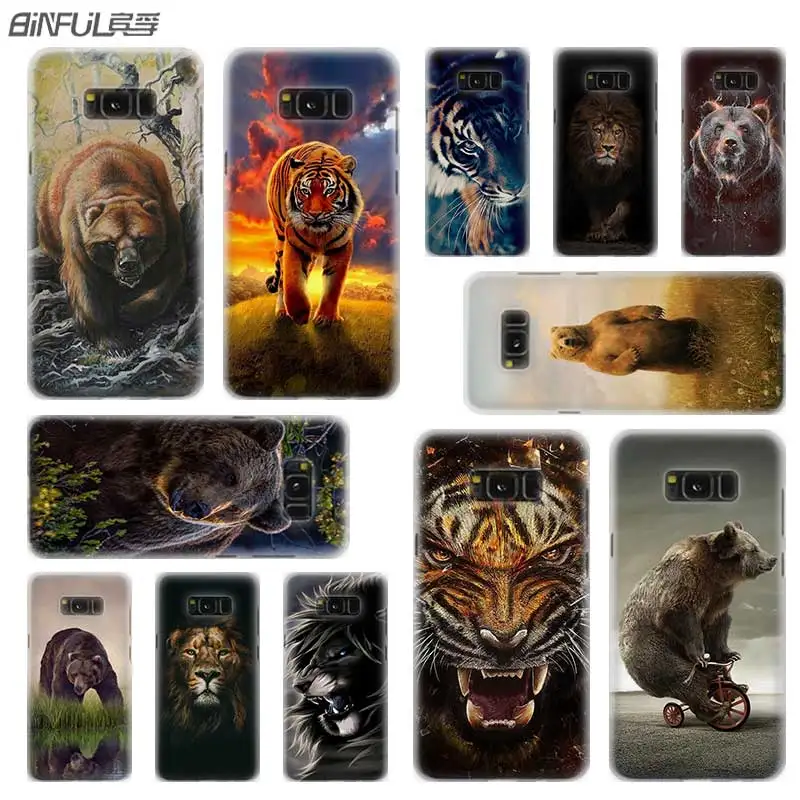 

BINFUL case cover hard Transparent for Samsung S9 S8 S7 S6 S5 S4 S10 Edge Plus Mini for Galaxy Note 9 8 Bear Lion Tiger